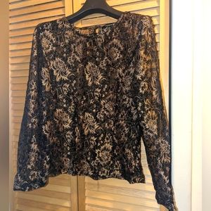 Forever 21 Large Women's Sheer Flower Embroidery Blouse